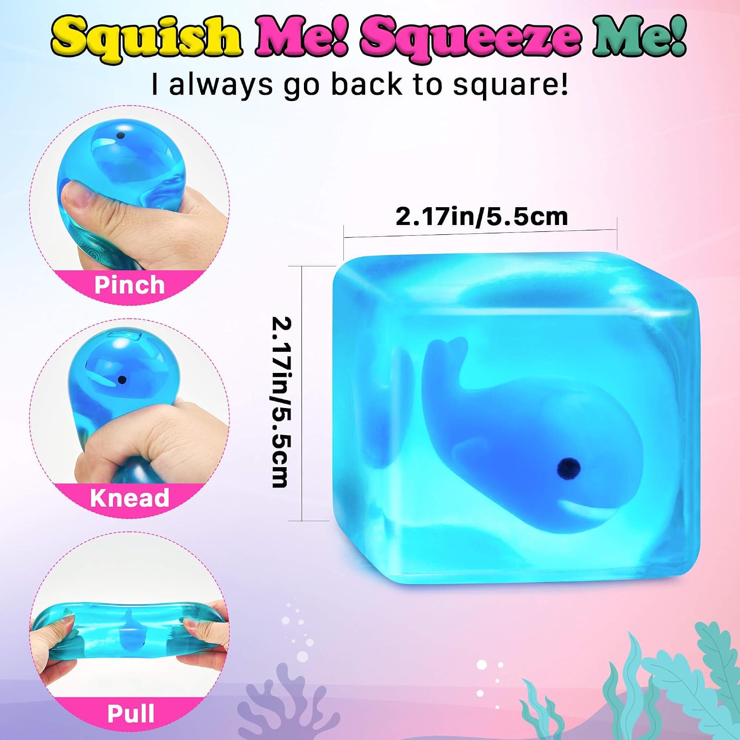 Stress Cube Squishy Fidget Toys Kids Adults - Glow in The Dark Whale Squish Toy Sensory Toys for Kids with Autism Stress Balls for Kids Squeeze Toys for Anxiety Stress Relief Easter Basket Stuffers : Toys & Games - Image 2