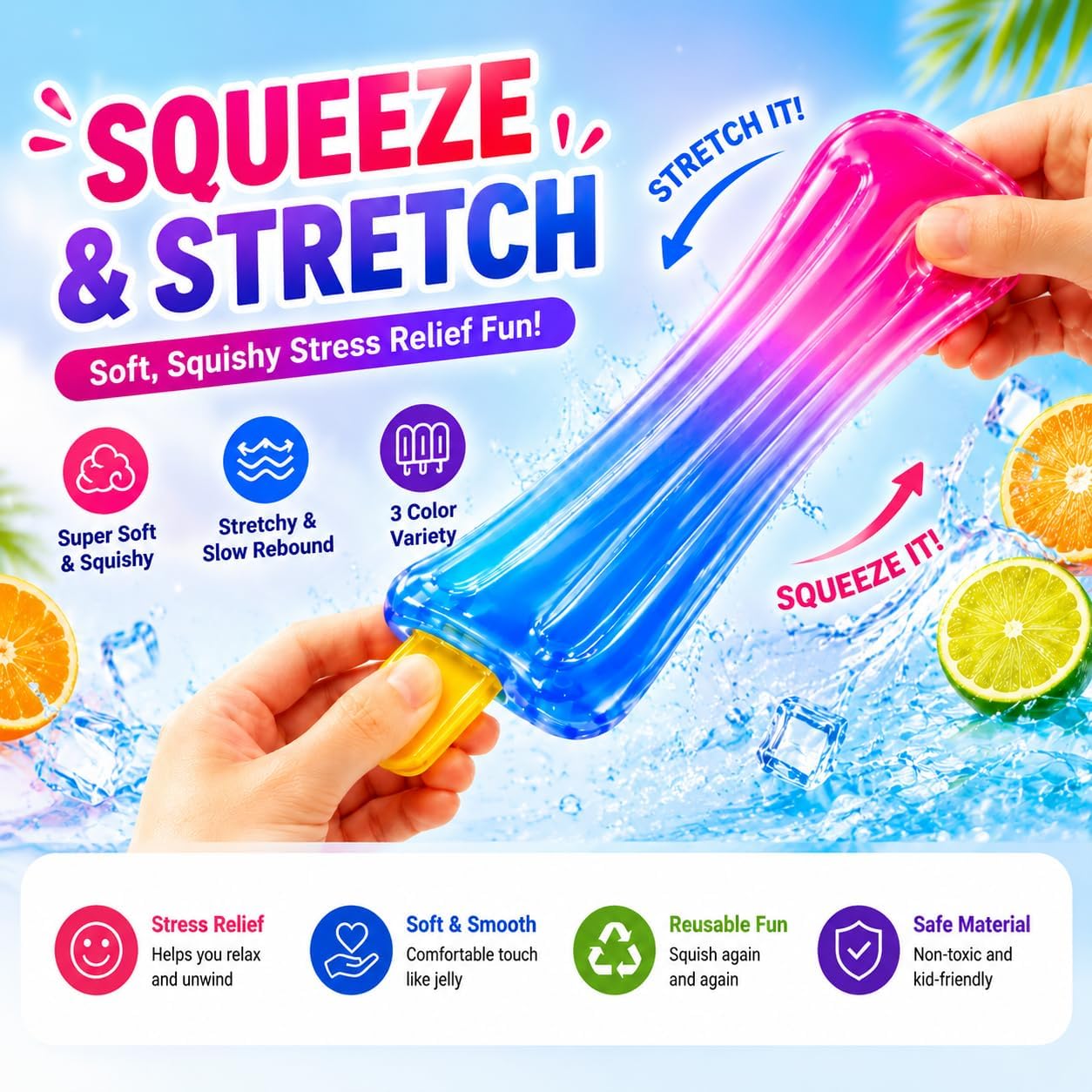 3 Pack Popsicle Squishy Toys ?C Slow Rising Ice Cream Stress Relief Fidget Squeeze Ball. Summer Party Favor & Birthday Gift for Kids Adults. Soft Sensory Desk Toy : Toys & Games - Image 4