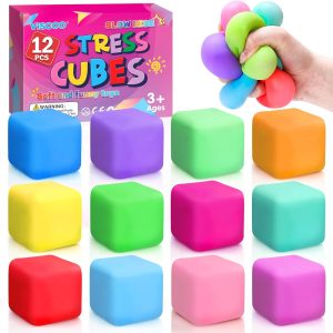 12 Pack Slow Rising Stress Cube. Dough Stress Balls Squishy Fidget Toys for Anxiety Relief. Soft Fidget Cube. Pull Stretch Squishy Toys for Classroom Prize. Party Favors for Kids Adults : Toys & Games