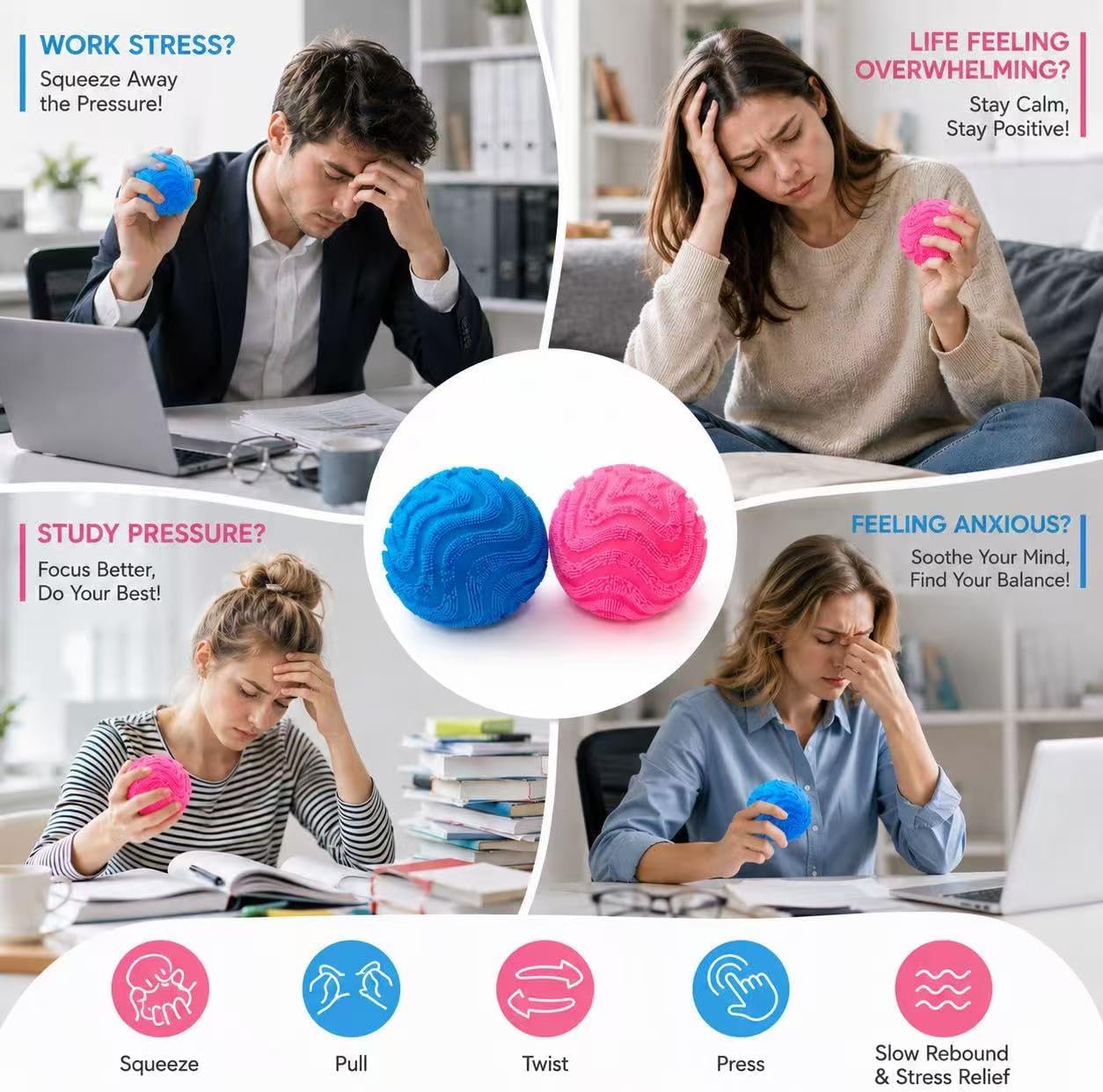 Fuzz Ball Squishy Stress Ball.Soft Fidget Squishy Fuzz Squeeze Ball for Adults.Anxiety Stress Relief Toys.Party Favors Gift for Adults (Pink Ball) : Toys & Games - Image 2