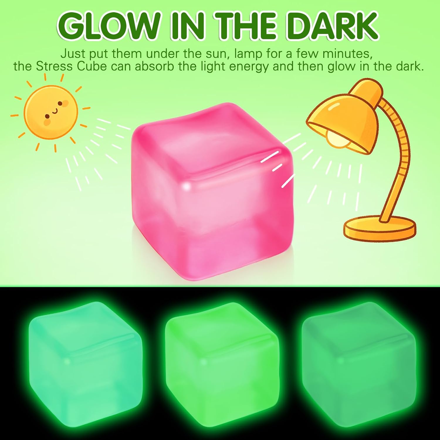 4 Pcs Stress Cube Glow in The Dark. Slow Rising Squishy Fidget Toys for Adults Teens Boys Girls Anxiety Relief Squeeze Stress Balls Sensory Toys for Kids with Autism Party Favors Gifts : Toys & Games - Image 2