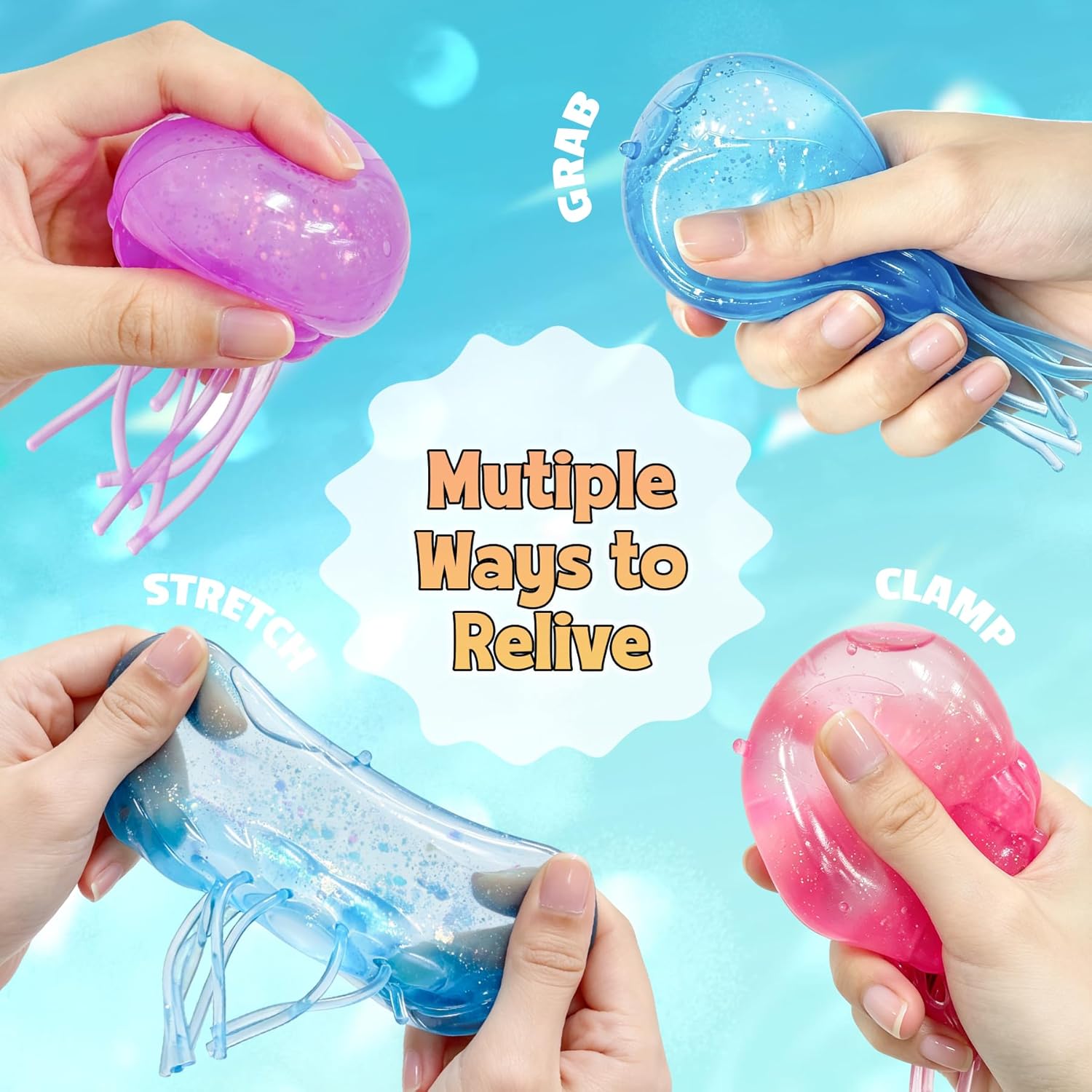 Jellyfish Squeeze Toy.2.16inch Jellyfish Squishy Malt Sugar Balls Filled Squishy Sensory Fidget Toy.Ultra Soft Moldable Slow Rise Stress Relief Toy for Adults Anxiety Relief(Purple) : Grocery & Gourmet Food - Image 4