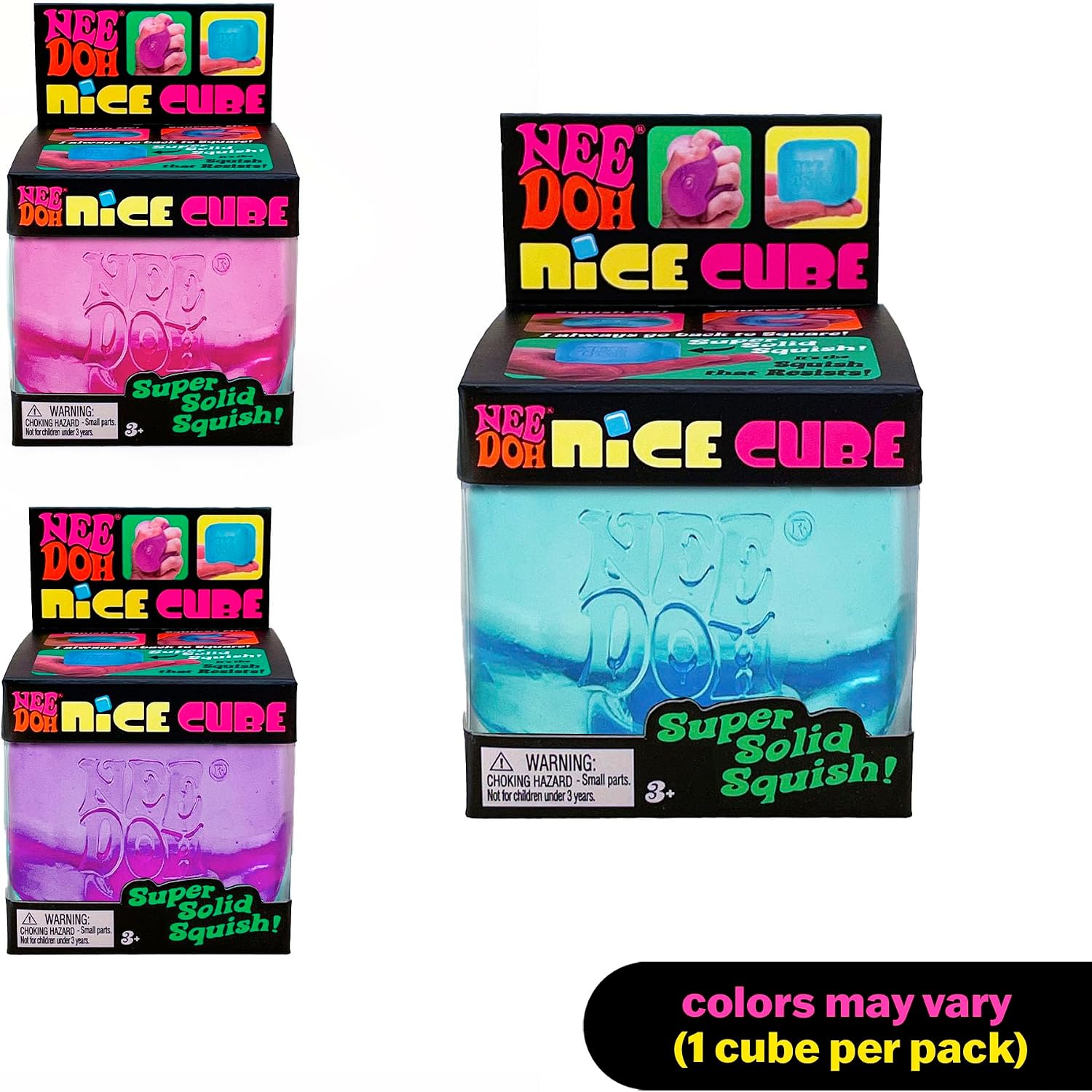 Schylling Needoh Nice Cube - Sensory Squeeze Toy with Super Solid Squish - 2.25 Cube - Colors May Vary (Pack of 1) - Bilingual Packaging : Toys & Games - Image 2