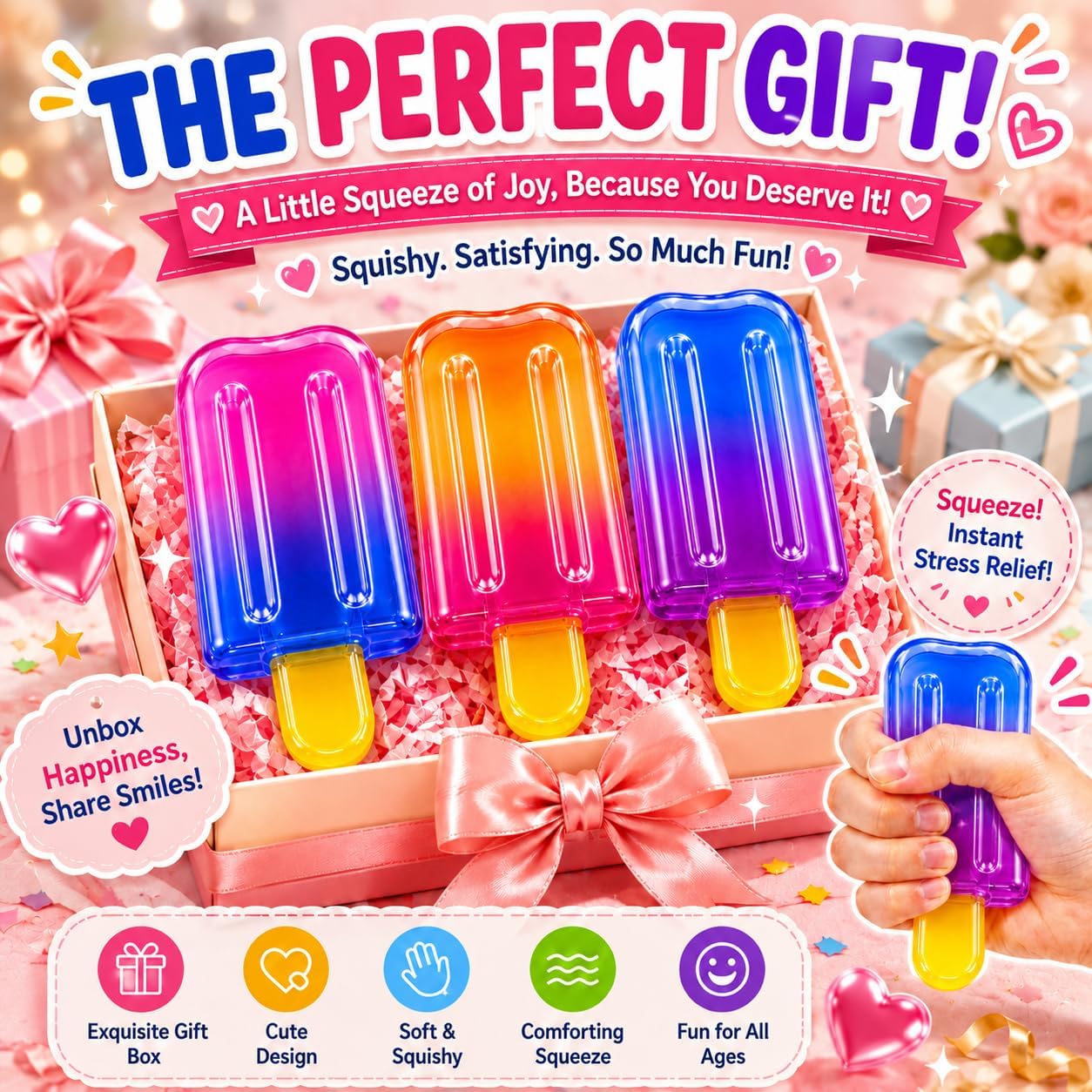 3 Pack Popsicle Squishy Toys ?C Slow Rising Ice Cream Stress Relief Fidget Squeeze Ball. Summer Party Favor & Birthday Gift for Kids Adults. Soft Sensory Desk Toy : Toys & Games - Image 7